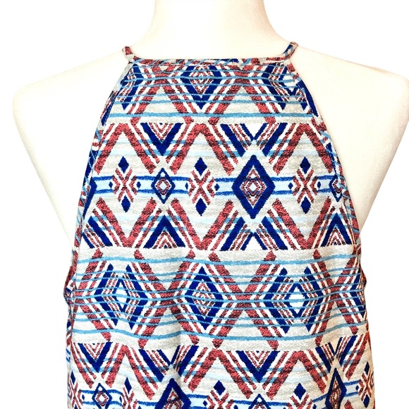 Skies Are Blue Women’s sleeveless halter geometric print shift dress, Sz L - Picture 7 of 15